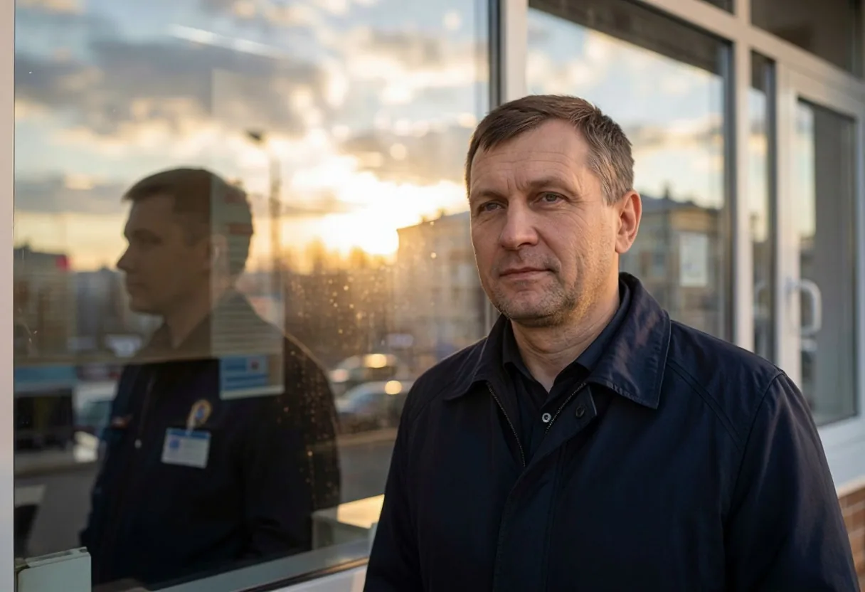 Мужчина подаёт документы в окно приёма в государственном учреждении